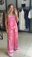 Desenli Saten Pantolon Takım