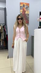 Kuşgözlü Arkası Fermuarlı Yelek-PEMBE