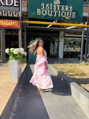 Pembe Vual Kumaş Kimonolu Üçlü Takım