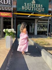 Pembe Vual Kumaş Kimonolu Üçlü Takım