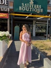 Pembe Vual Kumaş Kimonolu Üçlü Takım