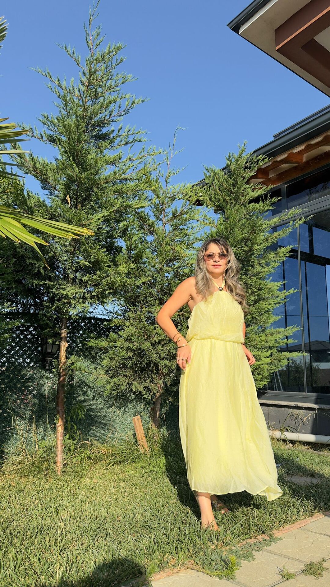 Sarı Vual Kumaş Kimonolu Üçlü Takım