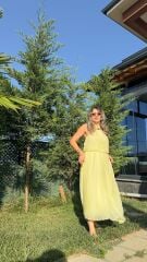 Sarı Vual Kumaş Kimonolu Üçlü Takım