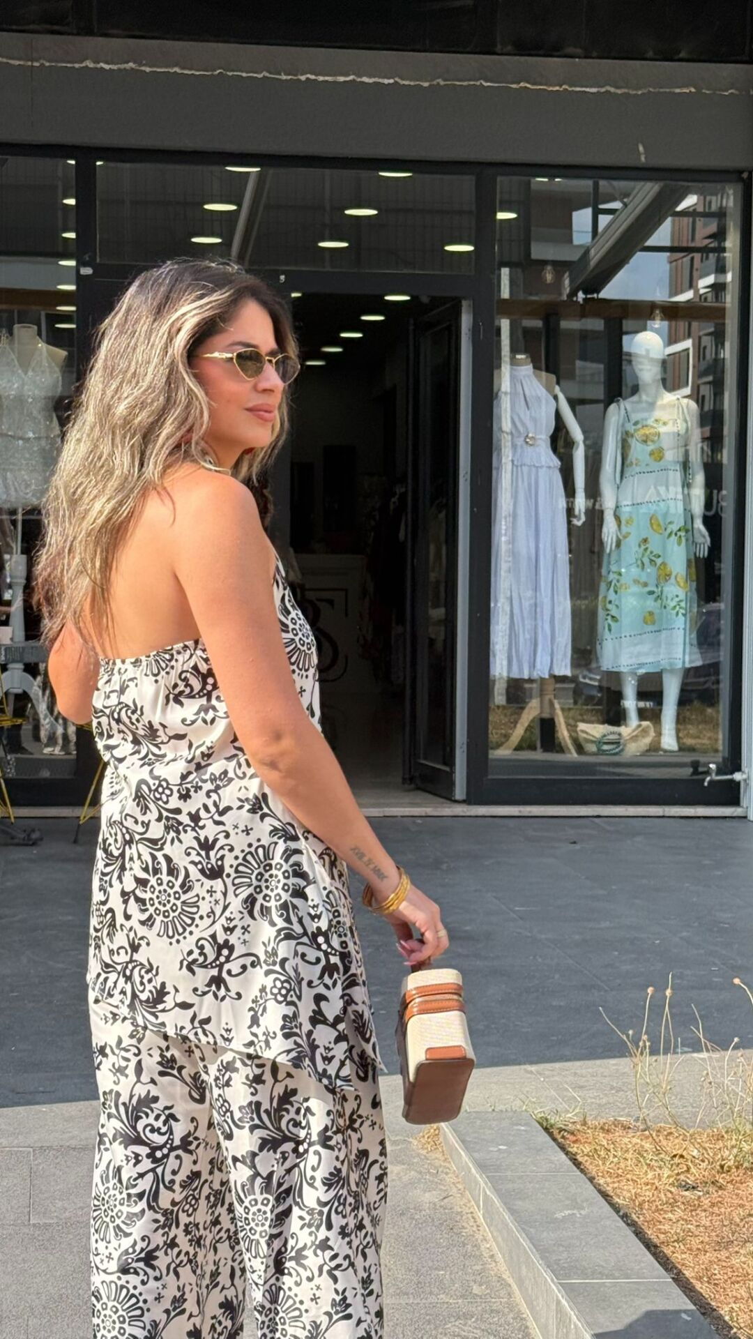 Su Yolu Desenli Saten Takım