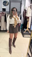 Gold Dügmeli Marka Model Etek-KAHVE