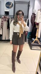 Gold Dügmeli Marka Model Etek-KAHVE