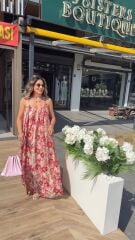 Çiçek Desenli Ayarlanabilir İp Askılı Elbise