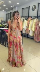 Marka Model Desenli Bağlamalı Şifon Elbise