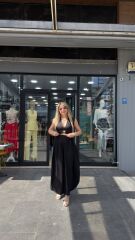 Keten Yandan Yırtmaçlı Pantolon-SİYAH