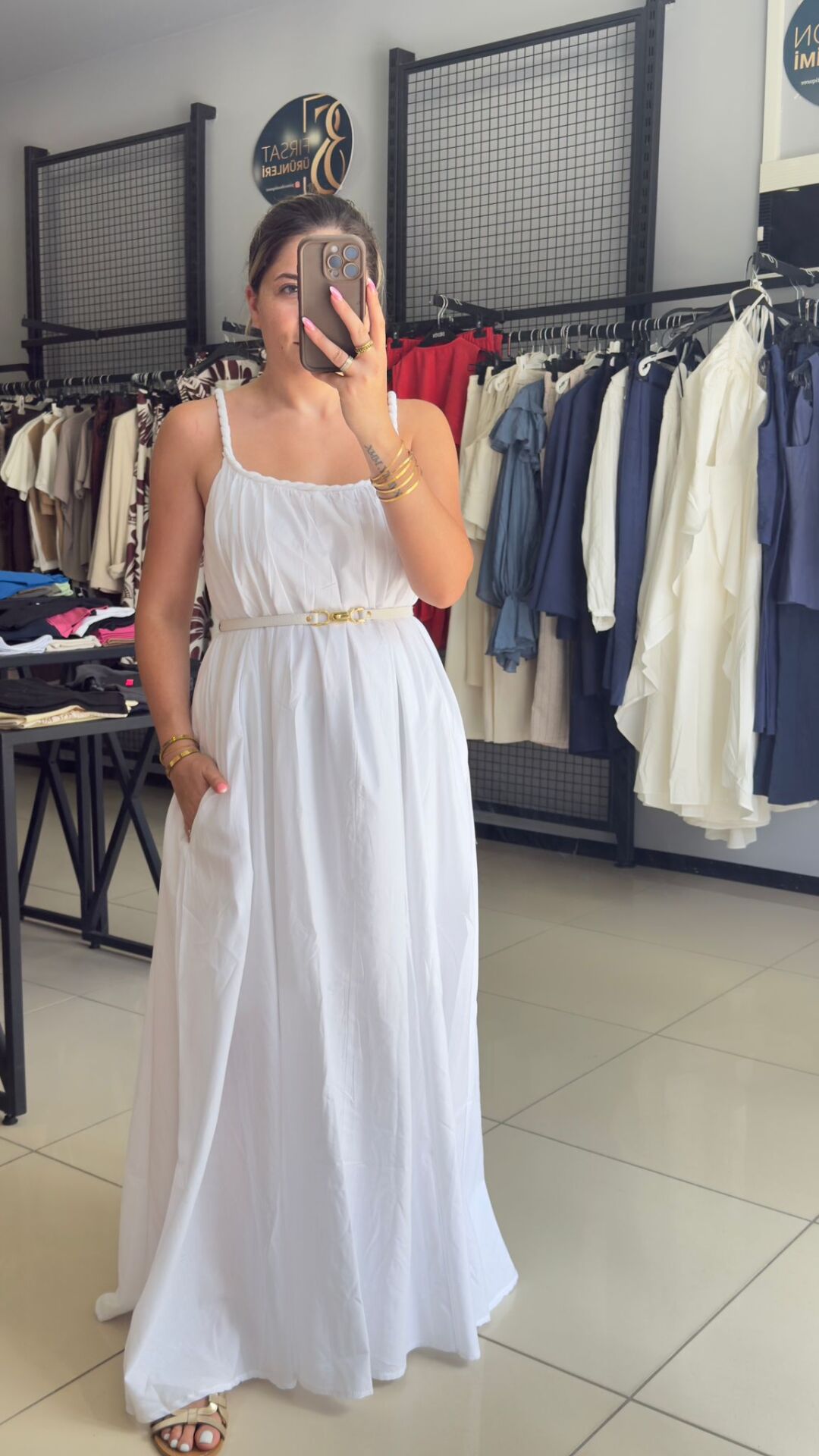 Beyaz Pamuklu Poplin Elbise