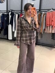 Ekose Belden Baglamalı Gömlek-KAHVE