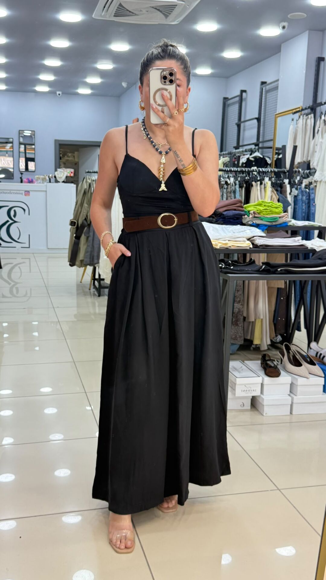 Kemerli Etek Pantolon-SİYAH