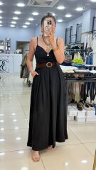 Kemerli Etek Pantolon-SİYAH