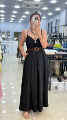 Kemerli Etek Pantolon-SİYAH