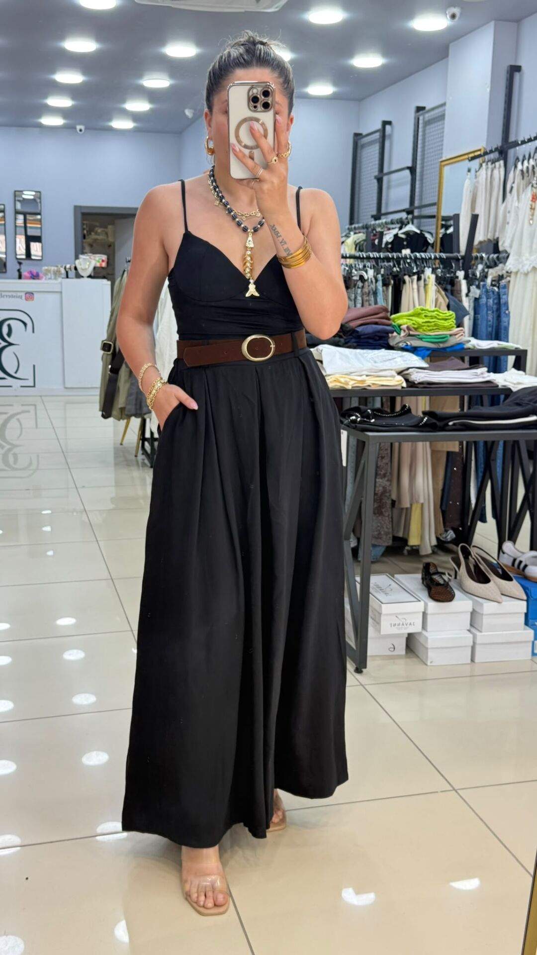 Kemerli Etek Pantolon-SİYAH