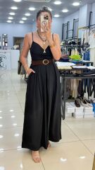 Kemerli Etek Pantolon-SİYAH