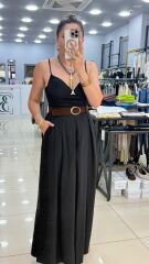 Kemerli Etek Pantolon-SİYAH