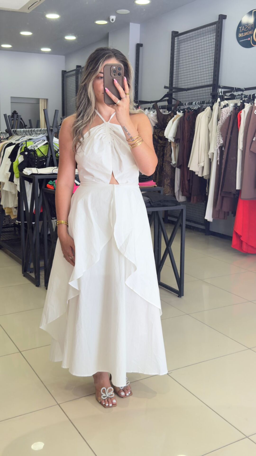 Beyaz Marka Muadili Keten Tasarım Elbise