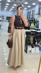 Kemerli Etek Pantolon-VİZON