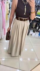 Kemerli Etek Pantolon-VİZON