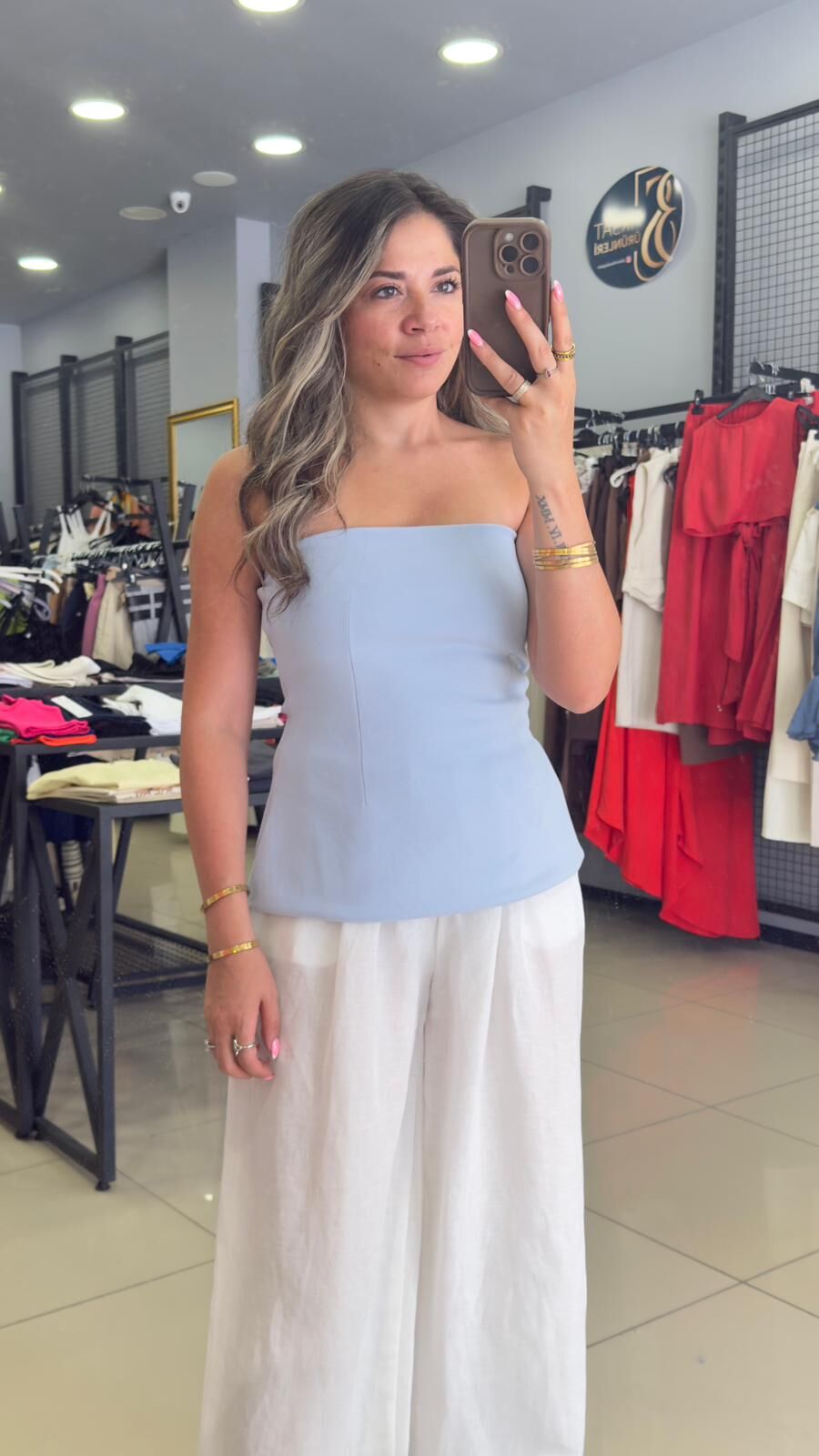 Mavi Straplez Triko Bluz