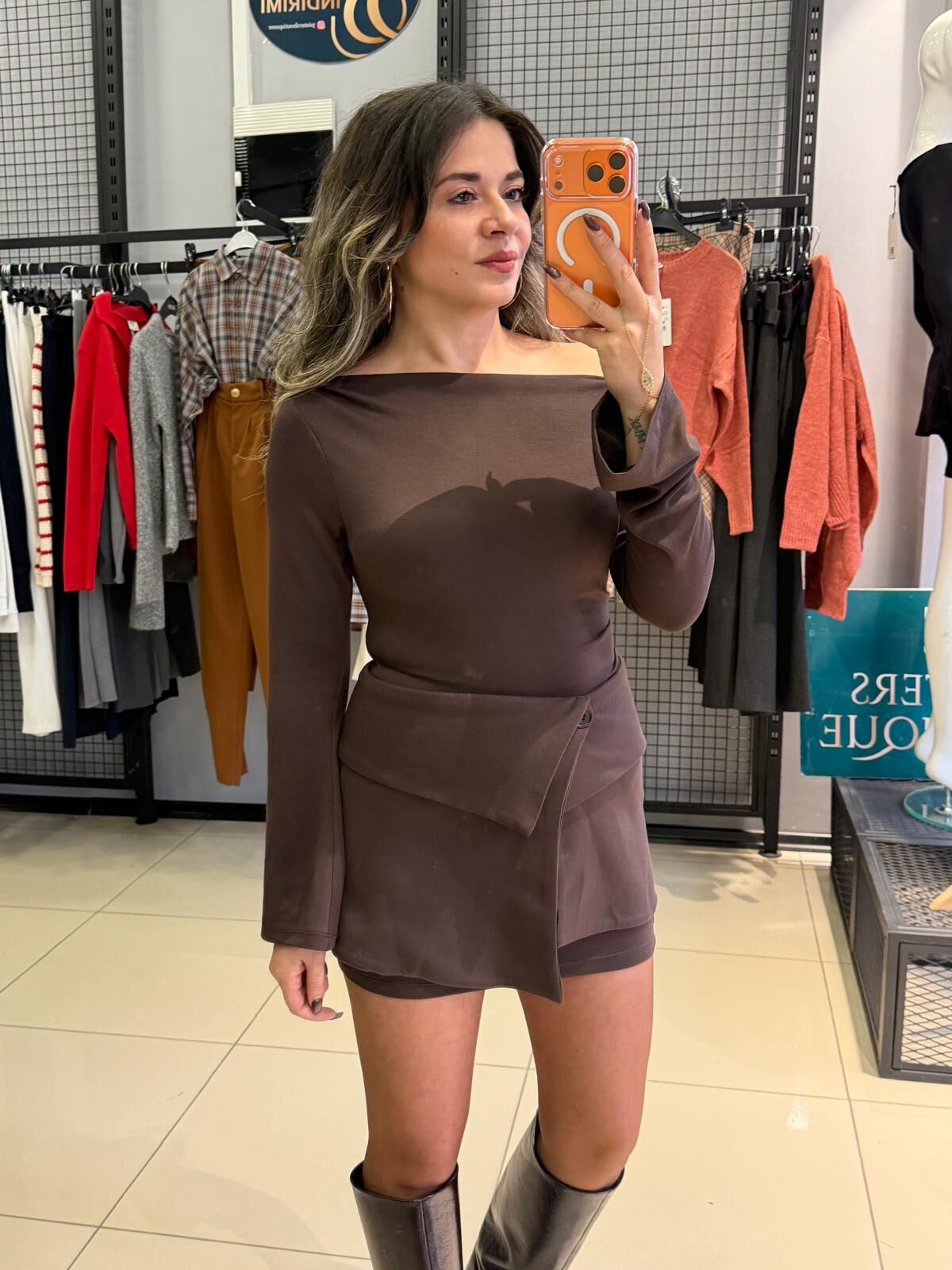 İki Parça Tasarım Elbise-KAHVE