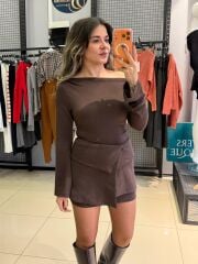 İki Parça Tasarım Elbise-KAHVE