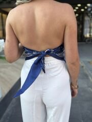 Saten Sırtı Bağlamalı Straplez Bluz