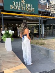 Saten Sırtı Bağlamalı Straplez Bluz