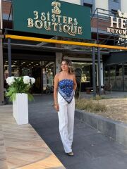 Saten Sırtı Bağlamalı Straplez Bluz