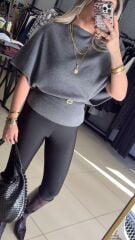 Yarasa Kol Dilvin Triko Bluz-GRİ