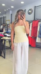 Sarı Straplez Triko Bluz