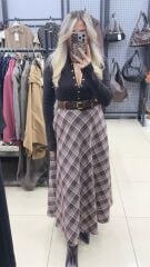 Tasarım Kemerli Ekose Etek