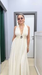 Helen Drapali Sırt Detaylı Maxi Elbise-Ekru