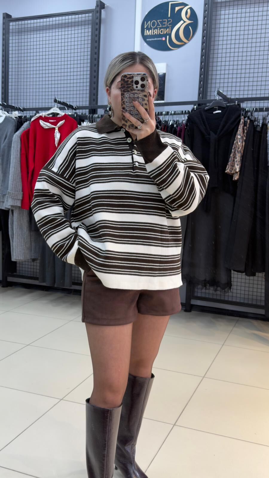 Polo Yaka Çizgili Kazak