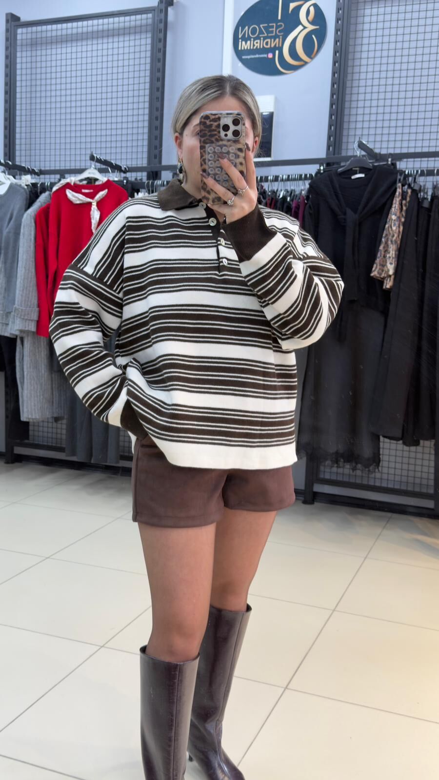 Polo Yaka Çizgili Kazak