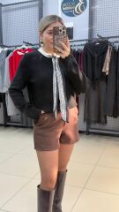 Fular Detaylı Bisiklet Yaka Kazak-SİYAH