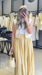 Saten Kraslı Etek -SARI