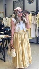 Saten Kraslı Etek -SARI