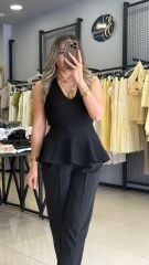 Dilvin Peplum Triko  Bluz -SİYAH