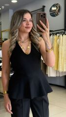Dilvin Peplum Triko  Bluz -SİYAH
