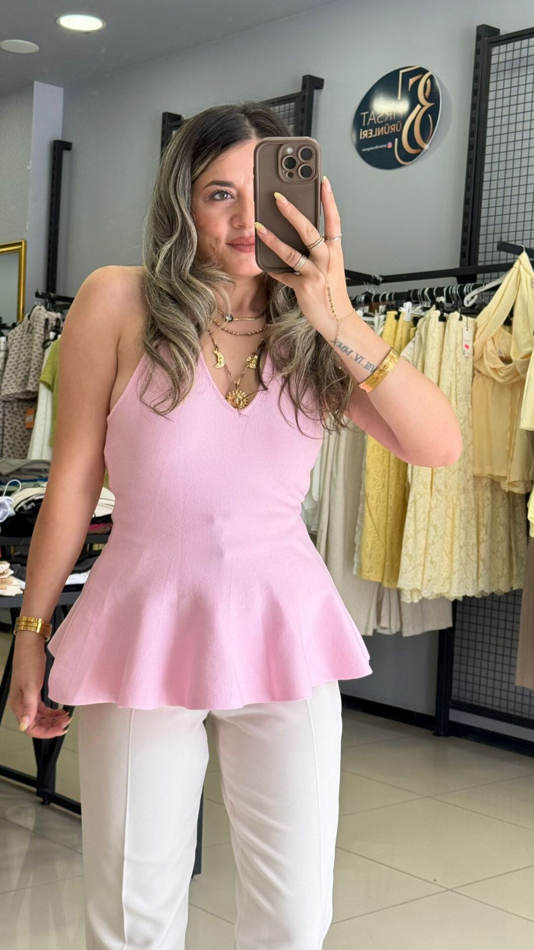 Dilvin Peplum Triko Bluz-PEMBE