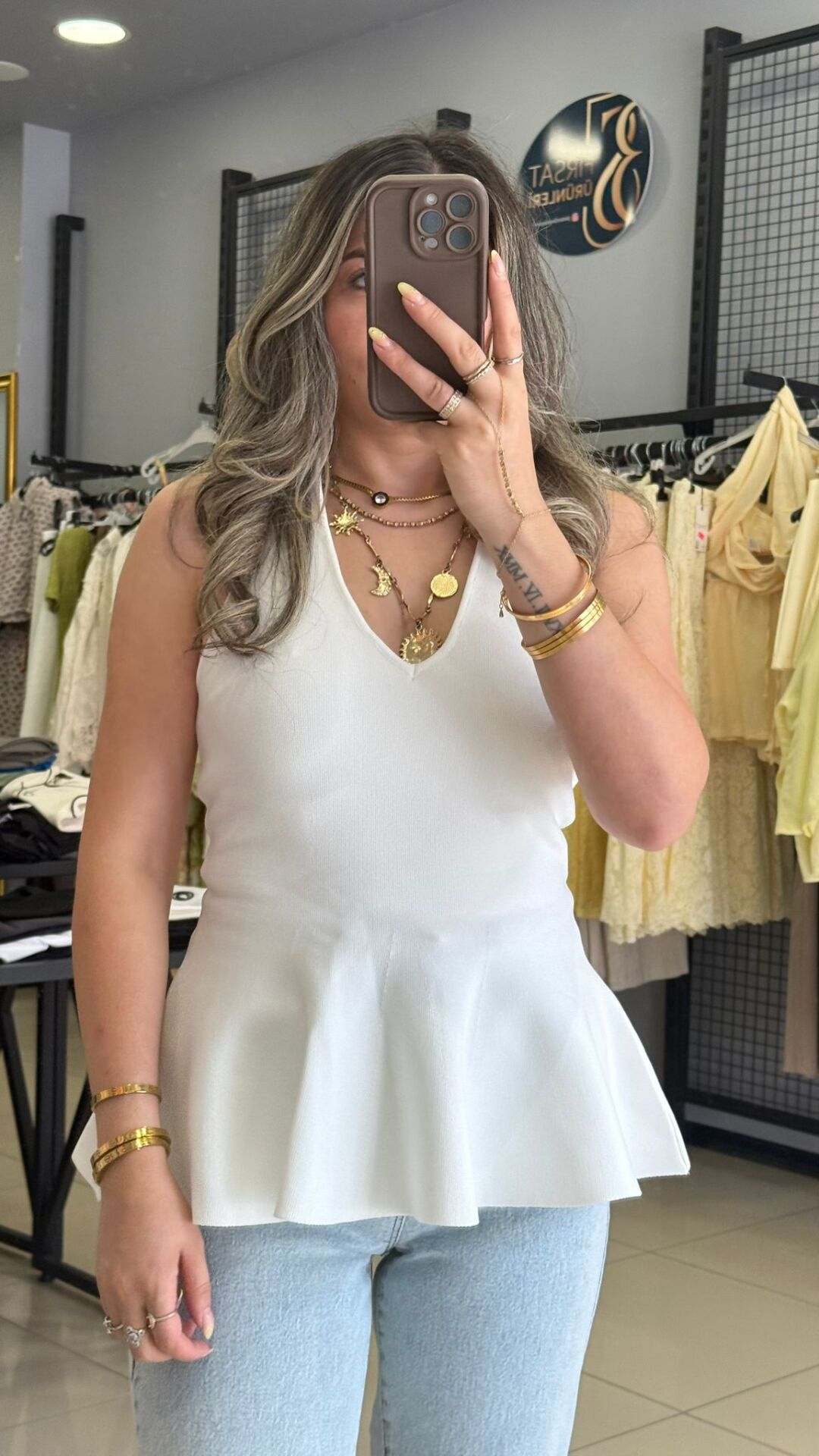 Dilvin Peplum Triko Bluz-BEYAZ