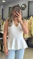 Dilvin Peplum Triko Bluz-BEYAZ