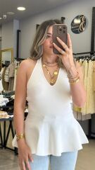 Dilvin Peplum Triko Bluz-BEYAZ