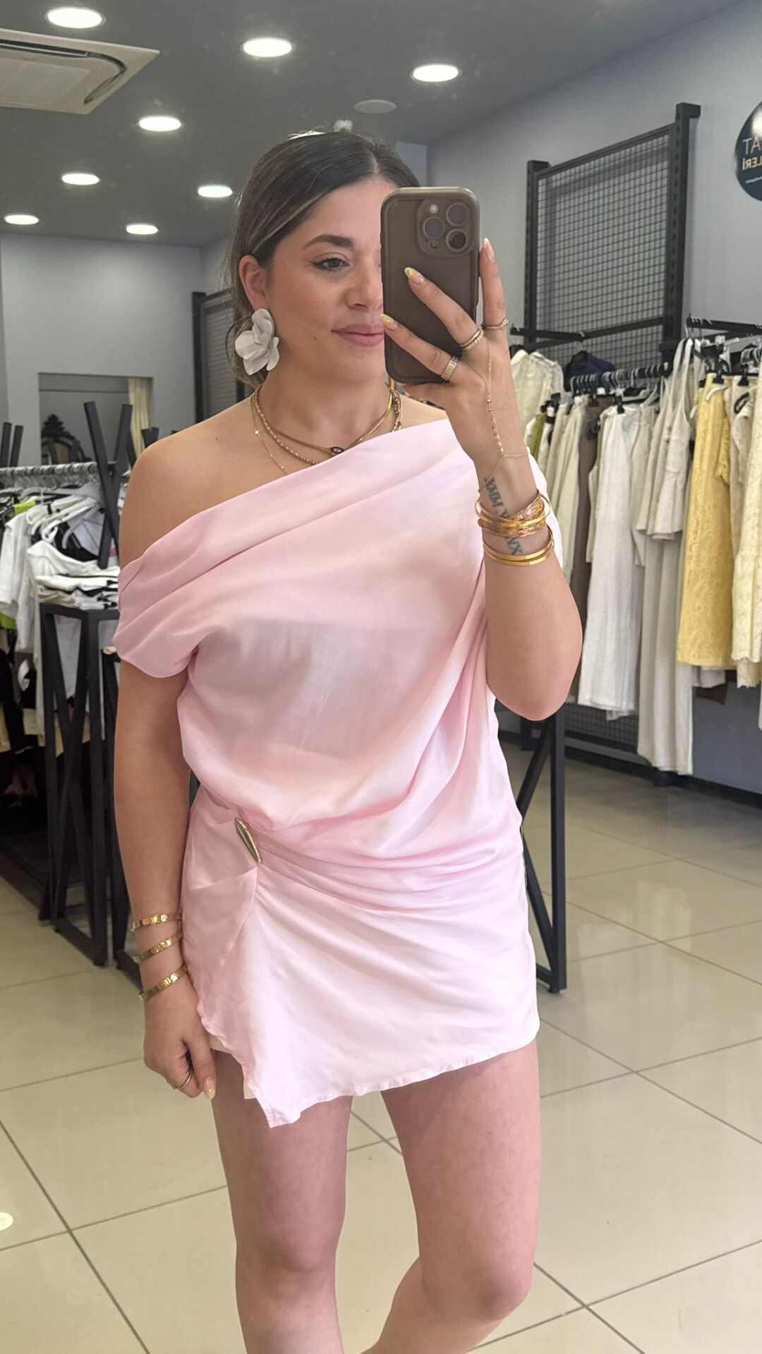 Tasarım Omzu Düşük Bluz-PEMBE