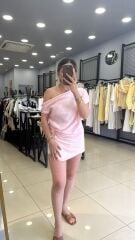 Tasarım Omzu Düşük Bluz-PEMBE