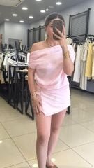 Tasarım Omzu Düşük Bluz-PEMBE