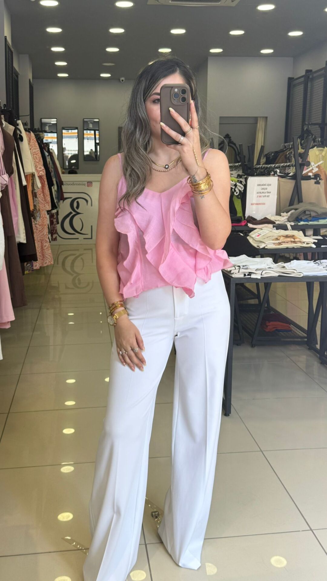 Fırfırlı Keten Bluz-PEMBE