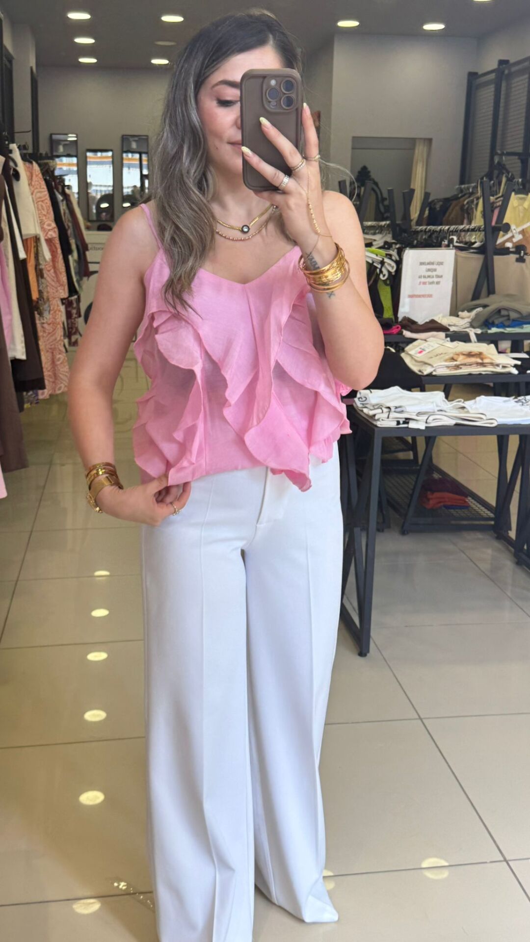 Fırfırlı Keten Bluz-PEMBE